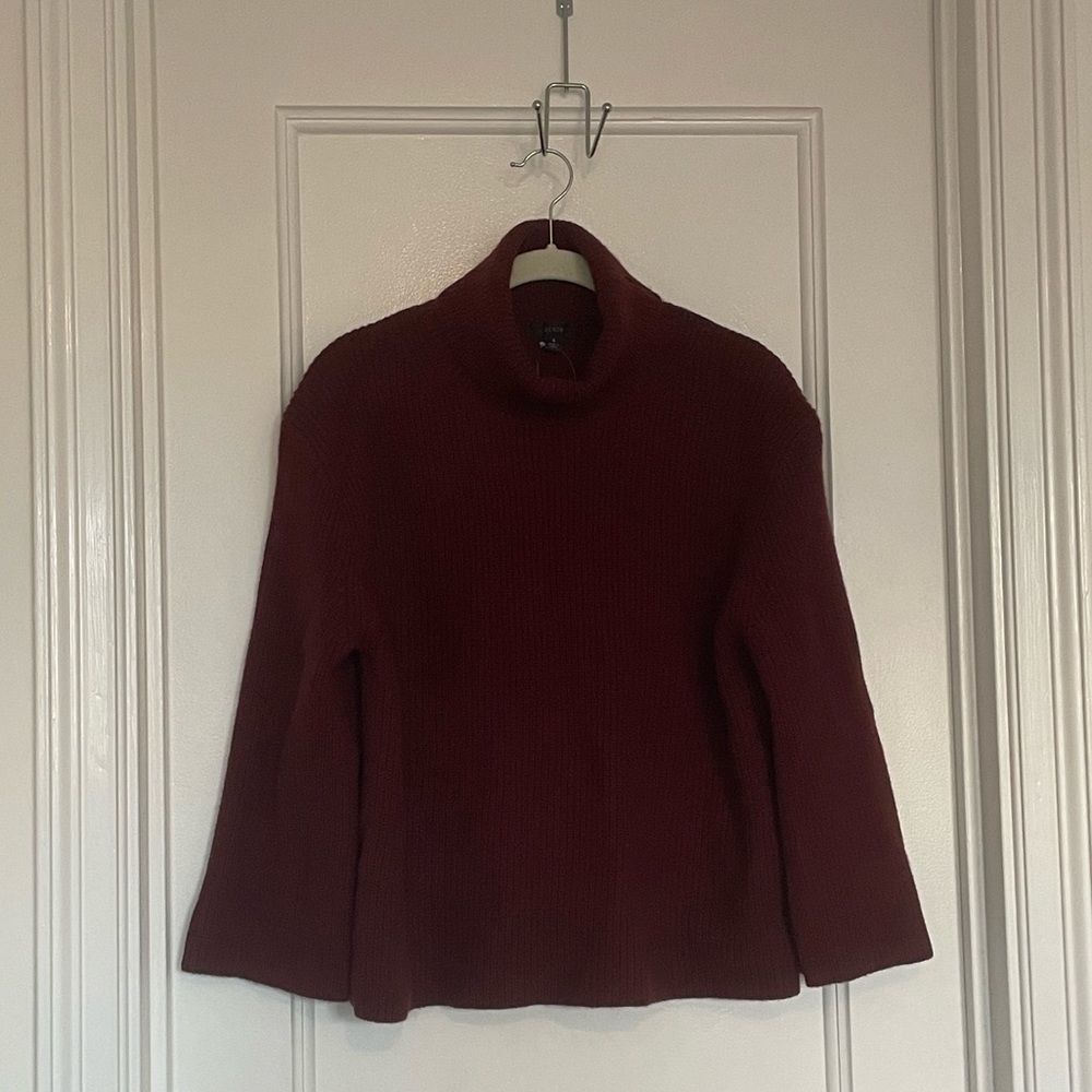 J. Crew burgundy wool and recycled cashmere relaxed turtleneck